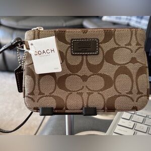 Coach Tan and Brown Signature c wristlet - nwt